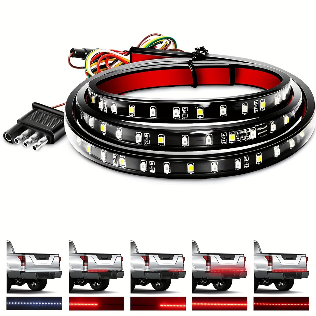 60" Truck Tailgate Light Bar, 108 LED Single Row Light Strip, with Red Running Brake Lights, Turn Signal White, Reverse Light, for Car Truck Additions, Without Battery