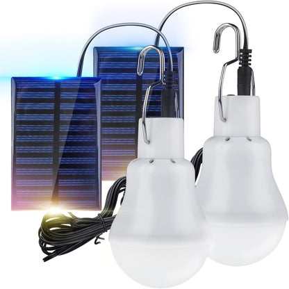 Outdoor Solar Light Bulb with 3.5M Cable – 110 Lumen 12 LED, 800mAh Rechargeable, 6000K Daylight, Portable Hanging Lamp for Garden, Yard, Garage, Chicken Coop & Tent Camping, 2/4 Pack