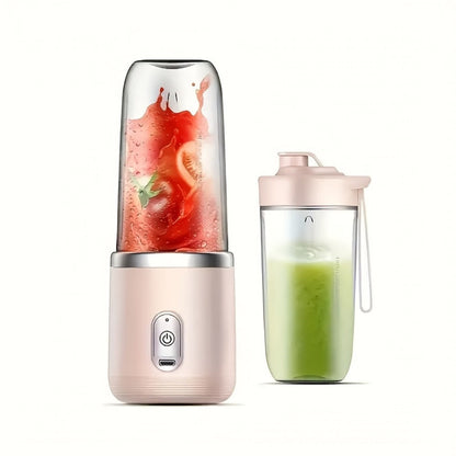 Portable Blender USB Rechargeable Multifunctional - Food Grade PP 13.53oz Mini Blender for Juice, Milkshake & Smoothies, Dual Power Supply 3.6V Compact Personal Blender, Blue & Pink
