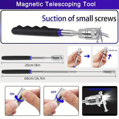 Auto Trim Removal Tool Kit 17pcs with Pry Tools Picks Metal Scraper Magnetic Telescopic Pickup Non-Slip Clips for Car Door Panel Dash Interior Bicycle Maintenance