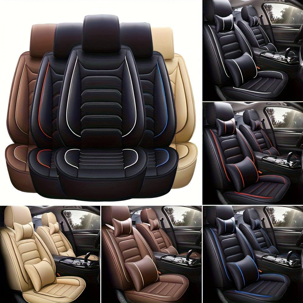 5-Seat Full Set Faux Leather Car Seat Covers - Waterproof All-Weather Protection, Full Surrounded Cushion Protector with Soft Foam Padding, Precise Fit for Cars, Trucks, Sedans & SUVs - Easy Installation, Durable Automotive Interior Accessories (Ideal Chr