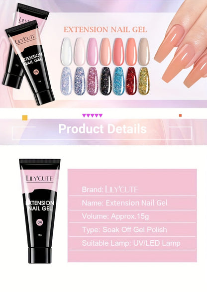 Builder Gel Nail Extension Kit – Quick Build UV LED Acrylic Gel in White Nude Pink Crystal for Nail Construction Overlay Sculpting Salon & Home Manicure 15g 0.51oz