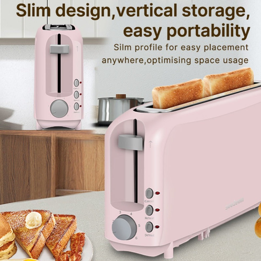 2 Slice Slim Toaster with 6 Shade Settings, Cancel Reheat Defrost Functions, Removable Crumb Tray – Compact 750W Bread Toaster for Kitchen Counter, Fits Bread Waffle Bagel