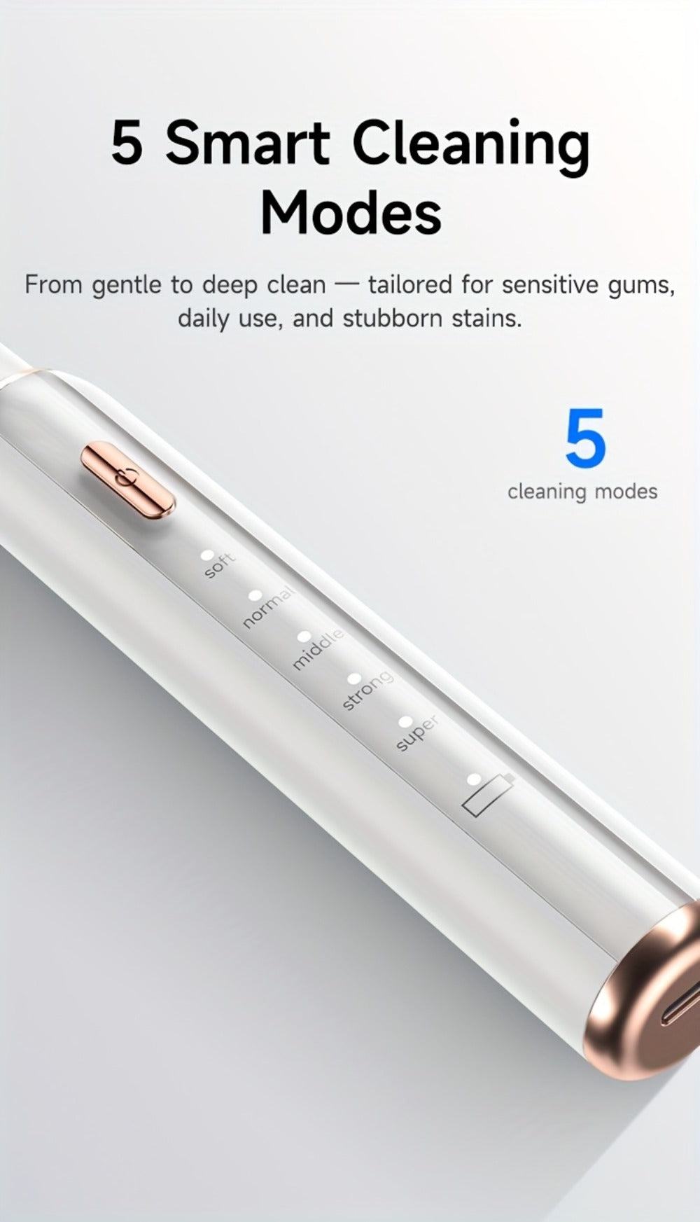 Electric Tooth Cleaner Tartar Remover Rechargeable - 5 Speed Modes, LED Light, USB Charging, 2 Replaceable Brush Heads, Dental Plaque Scraper for Teeth Whitening, Stain & Tartar Removal, Dental Mirror