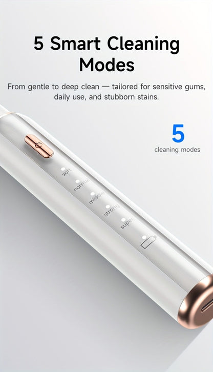 Electric Tooth Cleaner Tartar Remover Rechargeable - 5 Speed Modes, LED Light, USB Charging, 2 Replaceable Brush Heads, Dental Plaque Scraper for Teeth Whitening, Stain & Tartar Removal, Dental Mirror