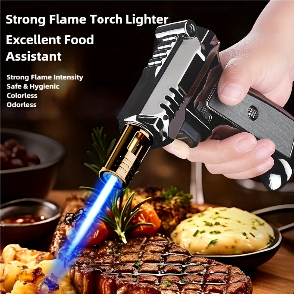 Kitchen Butane Torch Lighter with 6-Inch Flame – Refillable Windproof Blow Torch with Safety Lock, Flame Lock & Tank Adapters, Adjustable Jet Flame for Cooking, Creme Brulee & BBQ (Butane Not Included)