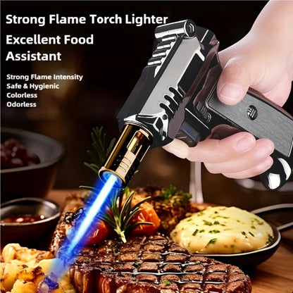 Kitchen Butane Torch Lighter with 6-Inch Flame – Refillable Windproof Blow Torch with Safety Lock, Flame Lock & Tank Adapters, Adjustable Jet Flame for Cooking, Creme Brulee & BBQ (Butane Not Included)