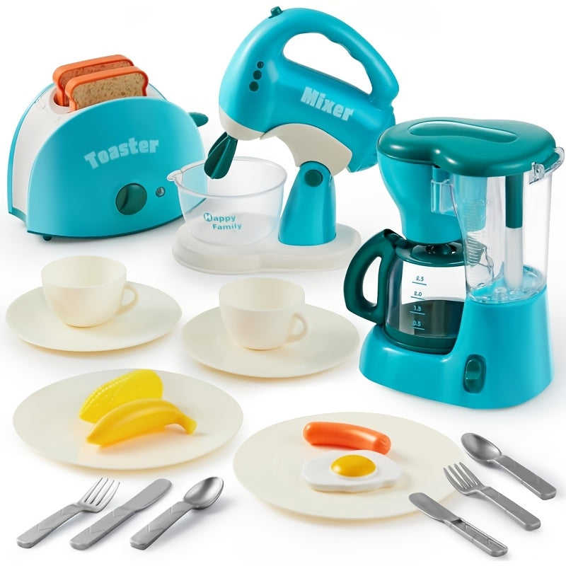 Kids Play Kitchen Toy Set with Realistic Coffee Maker, Toaster & Blender – 26PCS Pretend Play Kitchen Appliances for Toddlers Ages 3+, Role Play Cooking Toys, Birthday Christmas Gift for Girls Boys