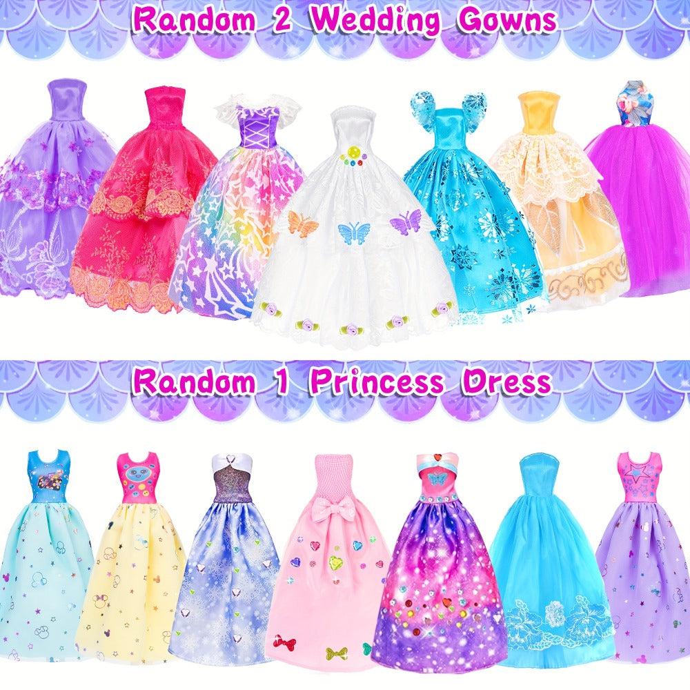 Fashion Doll Wardrobe Set 140pcs for 11.5 Inch Dolls – Deluxe Closet with Wedding Dress, Evening Gowns, Princess Dresses, Shoes, Necklaces & Accessories, Doll Included, Gift for Girls Ages 6-12