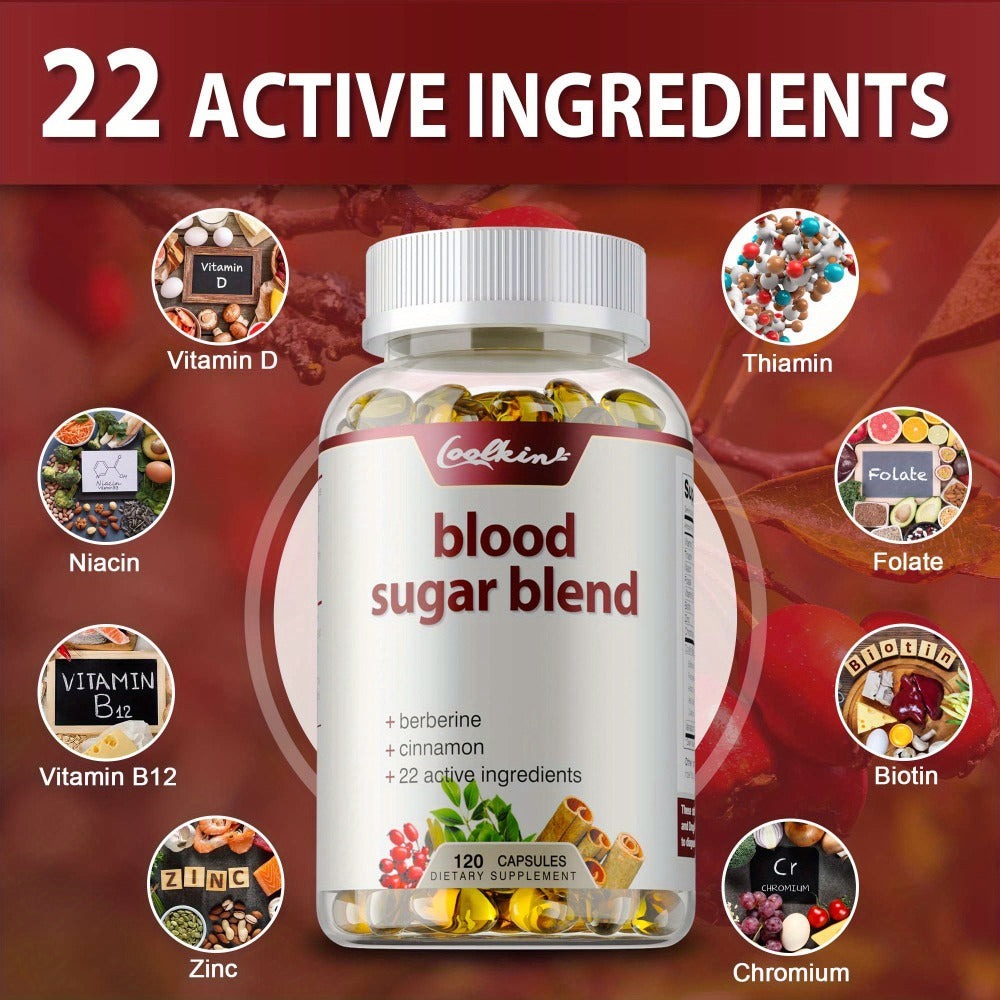 Blood Sugar Blend 120 Capsules – Berberine HCL, Cinnamon, CoQ10, Turmeric & Alpha Lipoic Acid – Natural Formula to Support Healthy Blood Sugar Levels – Daily Wellness Supplement