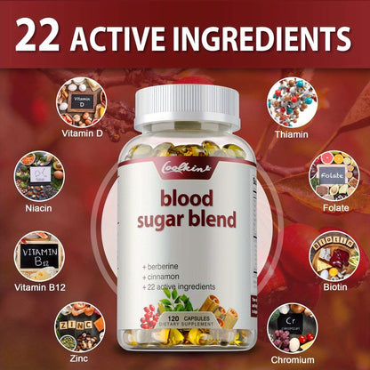 Blood Sugar Blend 120 Capsules – Berberine HCL, Cinnamon, CoQ10, Turmeric & Alpha Lipoic Acid – Natural Formula to Support Healthy Blood Sugar Levels – Daily Wellness Supplement