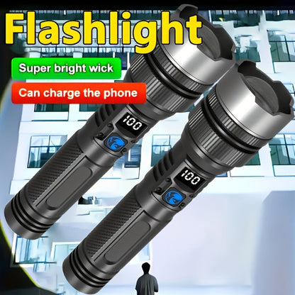 LED Flashlight Rechargeable 1000 Lumen – 2-Pack Super Bright Tactical Flashlight with Digital Display, Camping Fishing Hunting Emergency Lighting, Gift Box Included, Father's Day Gift for Men