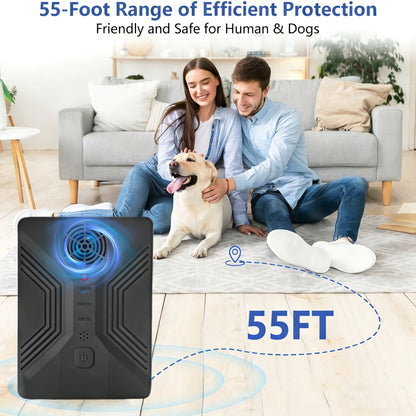 55ft Rechargeable Ultrasonic Bark Deterrent – USB Charged 1-Month Battery, 3 Frequency Modes 15–30KHz | Mountable Dog Barking Stopper for Indoor & Outdoor Use | Safe & Humane | Black