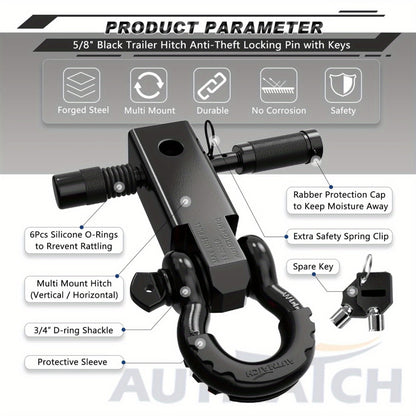 Shackle Hitch Receiver Kit 2 Inch – 45,000 lbs Break Strength, Drop-Forged Steel, Lock Pin & D-Ring, Fits Truck RV ATV Boat, 8 Colors, Towing Recovery Set