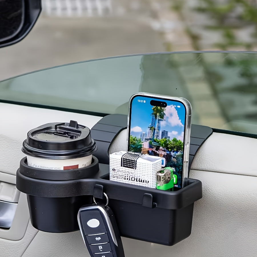 A Versatile Rear Seat Storage Rack for Cars, Made of ABS Material, Featuring Two Hooks, a Phone Holder, And a Cup Holder. This Space-Efficient In-Car Storage Solution Is Perfect for Drinks, Keys, Phones, And Snacks