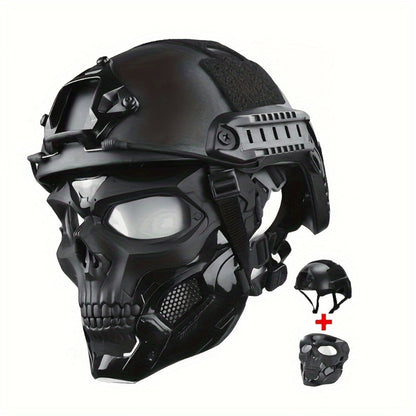 FAST Tactical Helmet & Skull Mask Set ABS Adjustable Knob for CS Paintball Airsoft – Cosplay Halloween Rave Party Photo Prop Bar Club Music Festival Gift, Black
