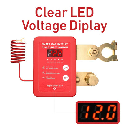 Wireless Battery Kill Switch – 12V/24V 240A Remote Control Cutoff with LED Voltage Indicator, Auto Shutdown, Emergency Stop for Car Truck Boat RV ATV Motorcycle