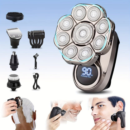 9D Electric Head Shaver for Bald Men – 5-in-1 Cordless Rechargeable Bald Head Razor & Grooming Kit for Home and Travel
