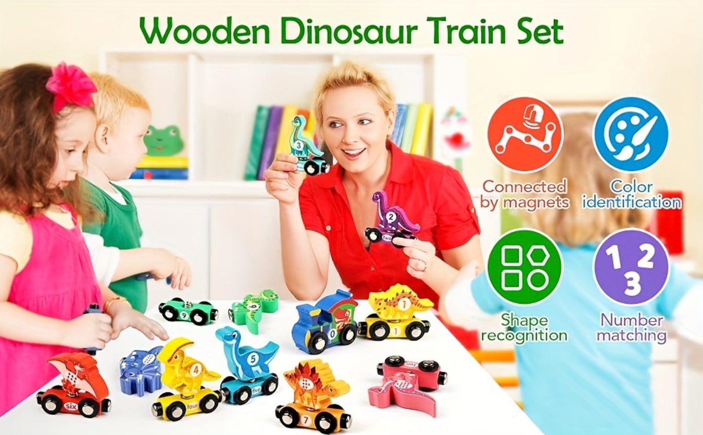 Magnetic Dinosaur Number Train Set for Kids Ages 3-5 – 11PCS Wooden Magnetic Train Toy with Engine & Numbered Cars, STEM Educational Learning Toy, Birthday Christmas Gift for Toddler Boys