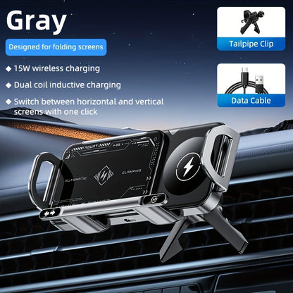 Car Mount with Wireless Fast Charging for iPhone 8/X/11/12/13/14/15 Series, for SamSung Note20/10/9/8 Series, S10/9/8 Series, for Fold 5, Fold 6, W23/W24 - Supports Folding Screens, Wireless Charging Output up to 15W (MAX)