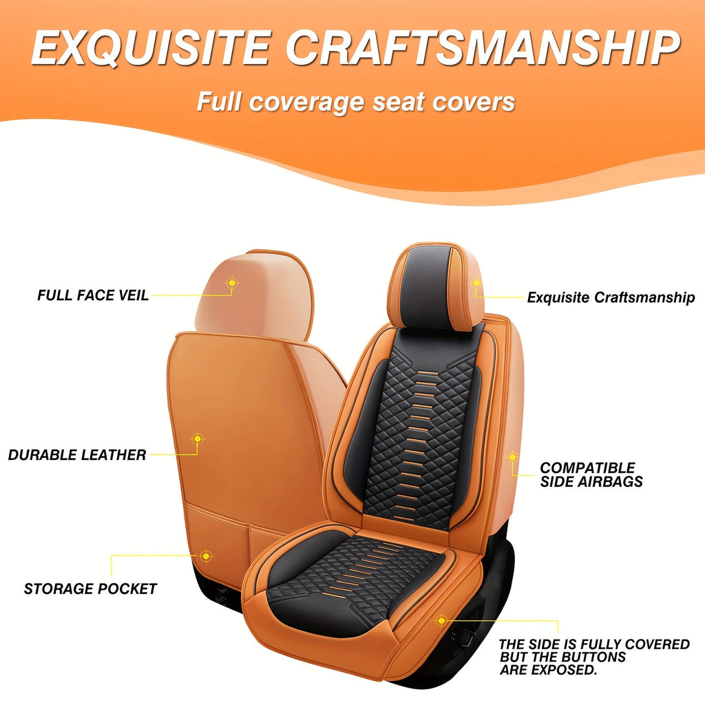 5-Seat Nappa Leather Breathable Perforated Air Hole Universal Car Seat Covers Full Set Full Surrounding Front Back Side Cushion Protector Fit for Most Cars SUV Truck Sedan