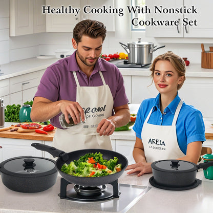 Nonstick Cookware Set 9-Piece with Detachable Handles - Stackable Induction Compatible Pots and Pans Set, Non-Stick Coating, Space-Saving Kitchen Cooking Set for Camping, RV & Small Kitchens