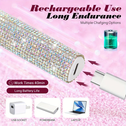 Portable LED Nail Lamp Rhinestone Design USB Rechargeable 365+405nm Quick Dry Gel Curer 20s 60s Timer LCD Display Wireless Nail Dryer for Hands Feet Home Travel Gift Women