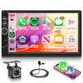 7" Double Din Car Stereo with Bluetooth 5.0, Touchscreen Universal Car Multimedia Player with Wired CarPlay & Android Auto, FM Radio, Rear View Camera Mic Support TF/USB