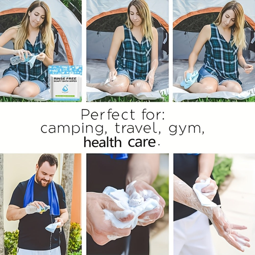 Disposable No-Rinse Soap Towel Sheets for Travel Camping Gym - Portable Foam Bath Towel Sensitive Skin Safe Wet Lather Dry All-In-One Body Wash Towel 25/50/100/250pcs