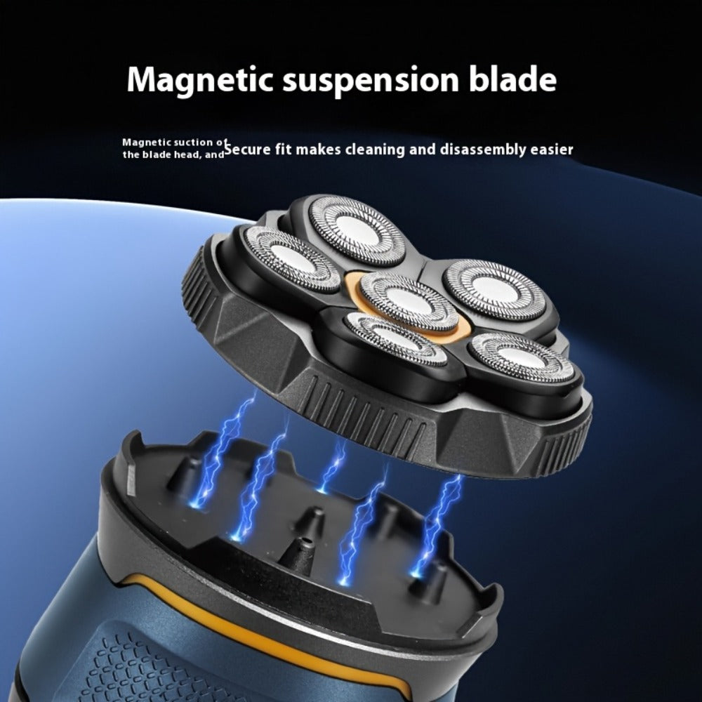 6D Floating Head Bald Head Shaver Self-Cut Electric Hair Clipper — 10W High Power 1400mAh USB-C Charging LED Display Two-Speed Travel Lock Men's Head Grooming Tool