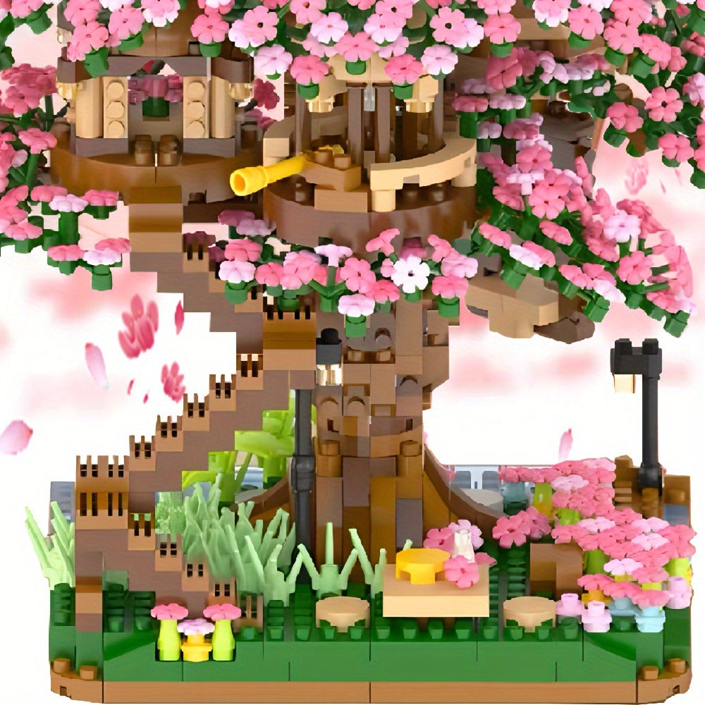 Sakura Cherry Blossom Tree House Building Blocks 1020-2028pcs – DIY Mini Brick Assembly Collectible Display Model, Relaxing Creative Gift for Adults Teens Girls Boys, Birthday Christmas Home Decor