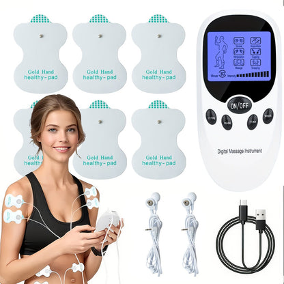 TENS EMS Dual Channel Muscle Stimulator Massager – 8 Electrodes for Back, Shoulder & Knee Pain Relief, Muscle Recovery, Portable Electric Pulse Therapy Device