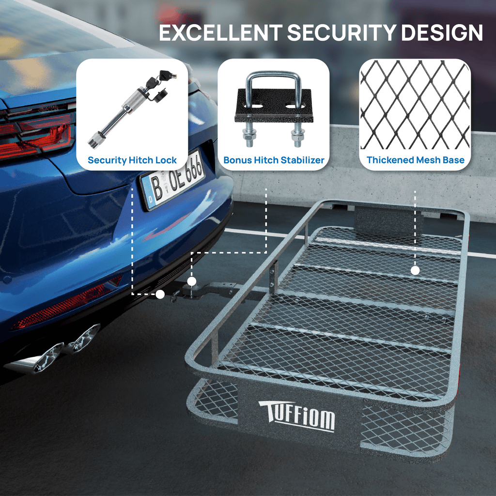 60" L x 20/24" W x 6" H Hitch Mount Cargo Carrier Folding Rack, 500lbs Heavy Duty Trailer Steel Luggage Basket with Waterproof Cargo Bag, Straps, Net & Stabilizer for Camping Travel