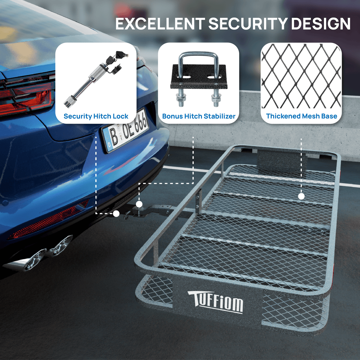 60" L x 20/24" W x 6" H Hitch Mount Cargo Carrier Folding Rack, 500lbs Heavy Duty Trailer Steel Luggage Basket with Waterproof Cargo Bag, Straps, Net & Stabilizer for Camping Travel