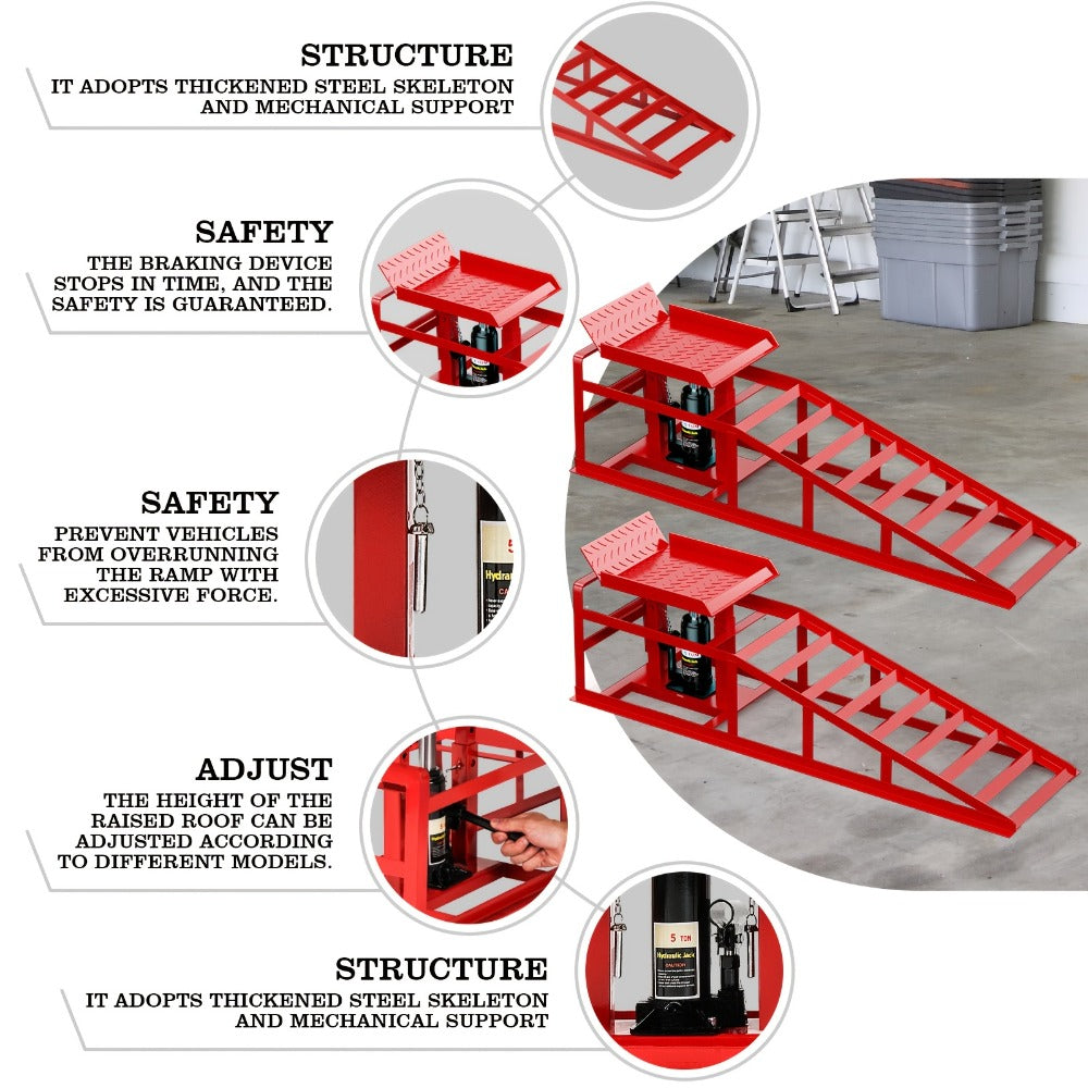 Hydraulic Car Ramps 2-Pack 10000 LB Heavy Duty Vehicle Lift Ramp Adjustable Height 9.84-14.96 Inch for Oil Change Undercarriage Repair Home Garage & Shop