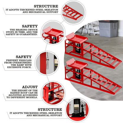 Hydraulic Car Ramps 2-Pack 10000 LB Heavy Duty Vehicle Lift Ramp Adjustable Height 9.84-14.96 Inch for Oil Change Undercarriage Repair Home Garage & Shop
