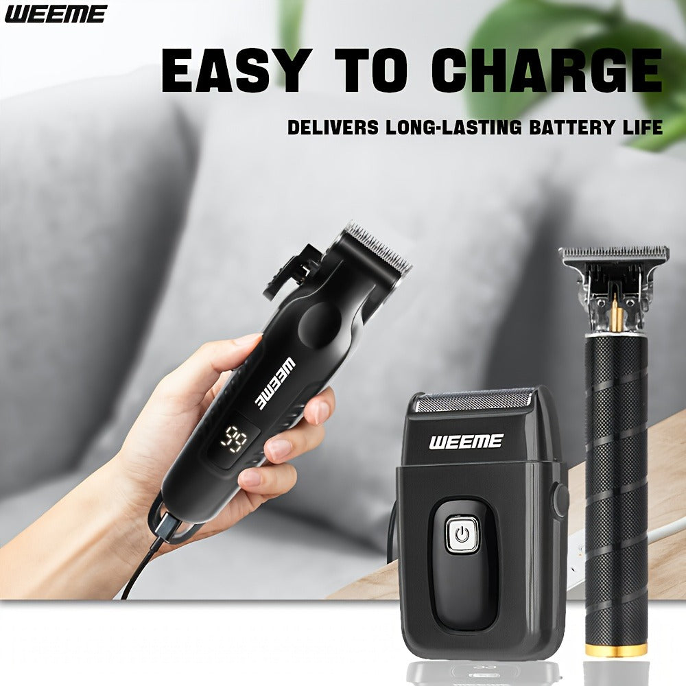 Men's Professional Grooming Kit – Cordless Rotary Shaver & T-Blade Trimmer, Type-C Charging, 6 Adjustable Combs, Non-Slip Beard Shaper for Travel & Family Haircut