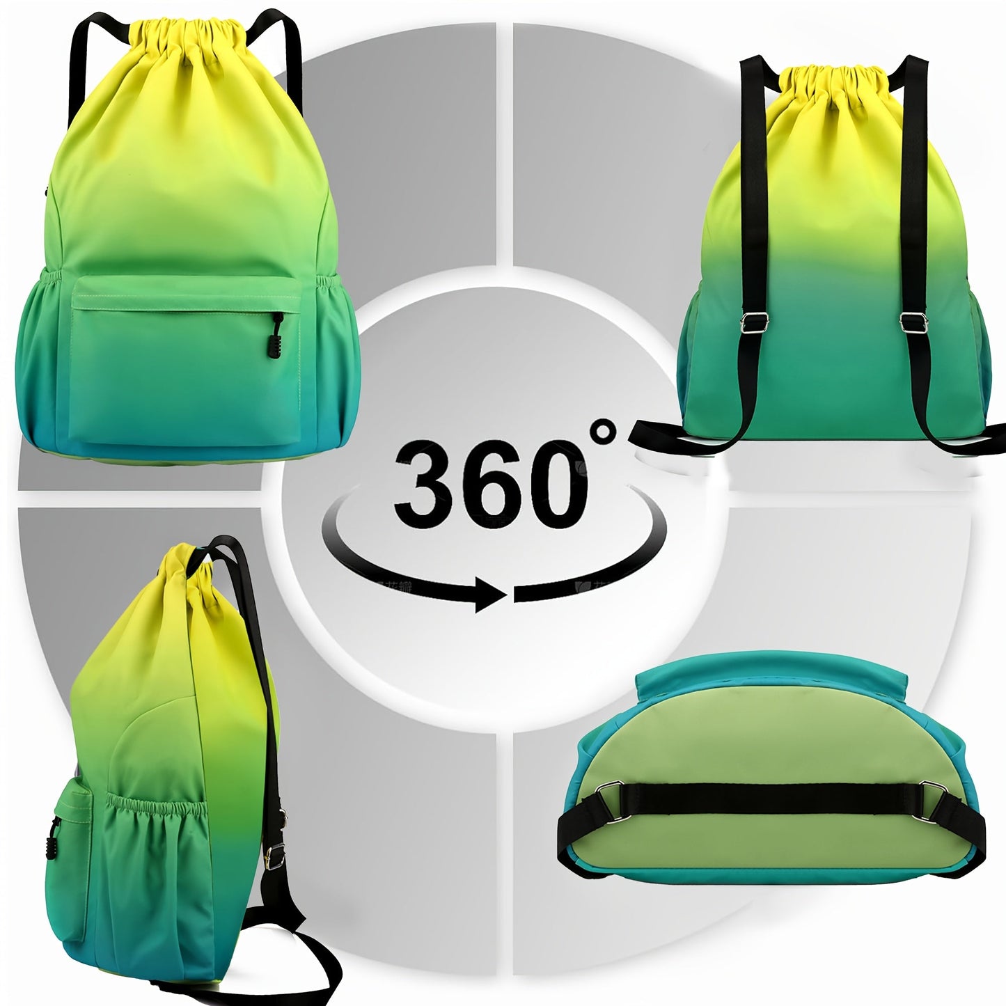 Drawstring Backpack Gym Bag – Large Capacity Nylon Cinch Sack with Strap Pocket, Lightweight Training & Outdoor Travel Bag for Men Women | 4 Gradient Colors