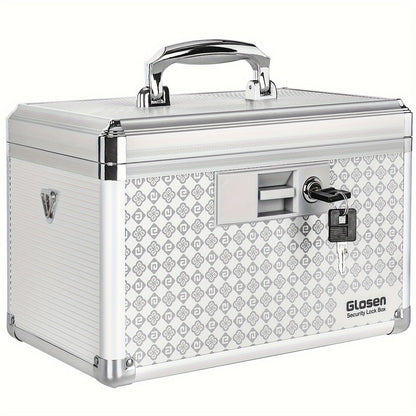 Locking Medicine Storage Box Aluminum Alloy with Key Lock & Handle – High-Capacity Family Medicine Organizer, First Aid Lockbox for Home, Travel & Office, Small & Medium