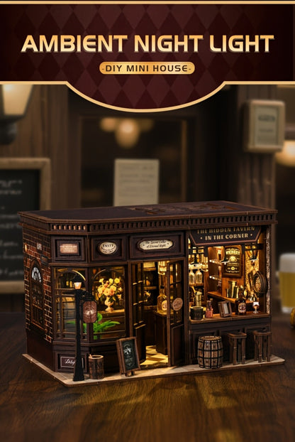Miniature Book Nook Kit Corner Lounge – DIY 3D Wooden Bookshelf Insert, Cozy Reading Nook Dollhouse Craft for Adults & Teens, Handmade Bookend Home Decor, Unique Birthday Christmas Gift for Book Lovers