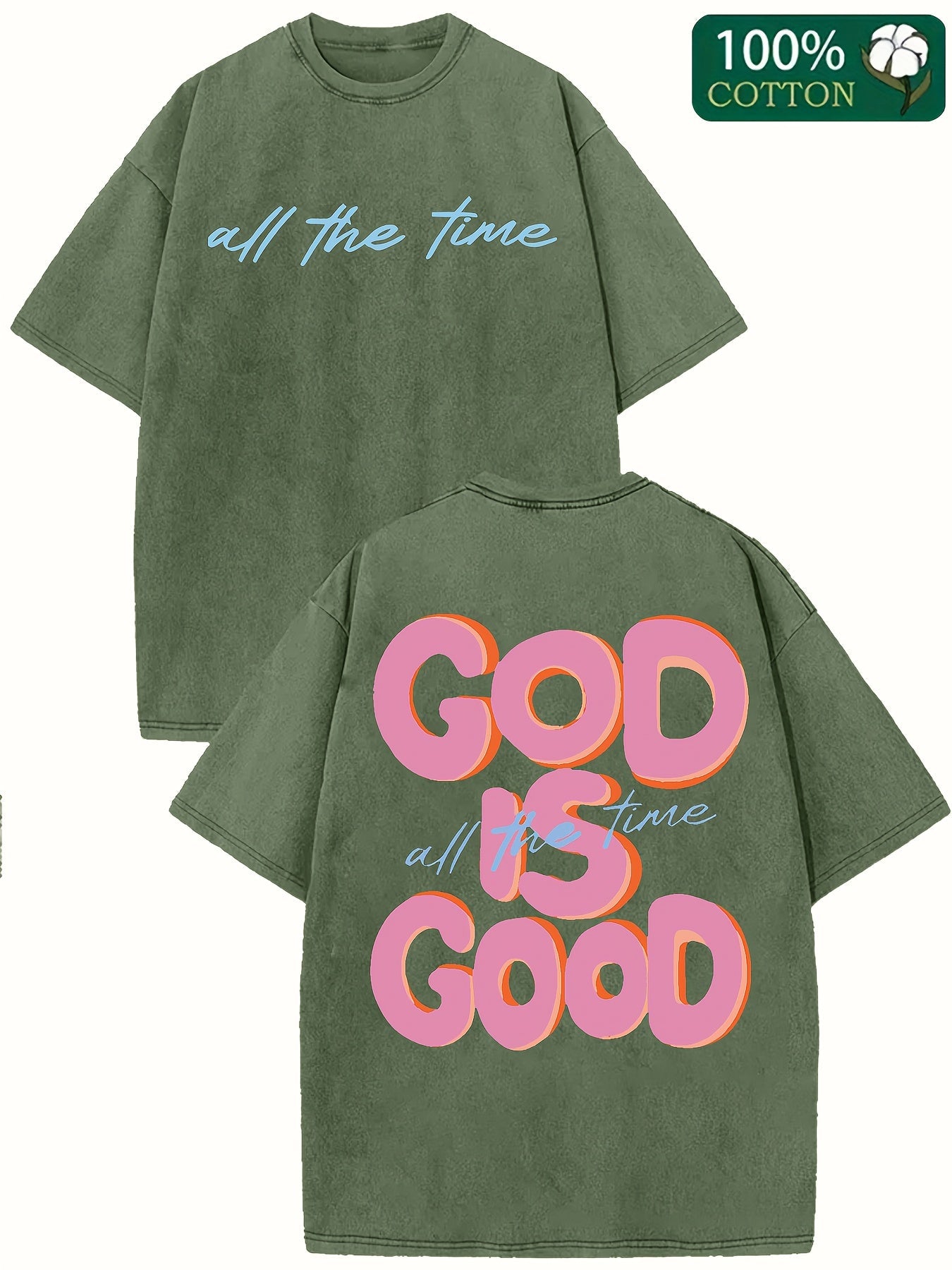 Unisex God Is Good Graphic T-Shirt - 250G Washed Double-Sided Print