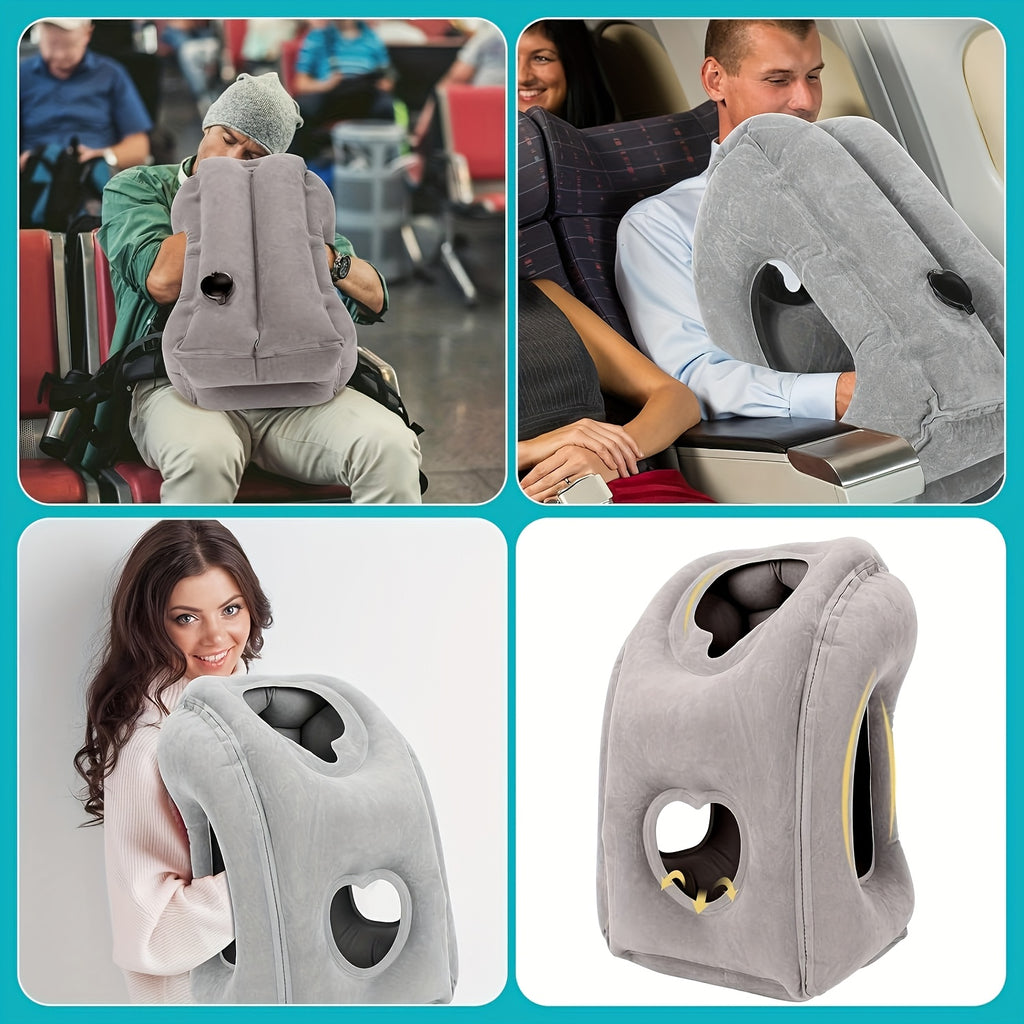 [Inflatable Travel Pillow] 1pc Inflatable Travel Pillow with Patented Valve Design - Adjustable Neck & Head Support, Lightweight & Medium-Firm Ergonomic Air Pillow for Long Haul Flights, Cars, Buses, Trains, Office Napping (Mixed Colors)