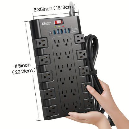 Power Strip Surge Protector 28-in-1 with 22 Widely Spaced Outlets 5 USB-A 2 USB-C Ports 2100 Joules Flat Plug Wall Mountable 6.48FT 14AWG Heavy Duty Extension Cord for Home Office