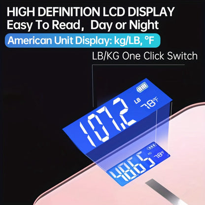 USB Rechargeable Bathroom Scale 400lb – Smart Digital Body Weight Scale, HD LCD & Fahrenheit Temperature Display, kg/lb Switch, Ultra-Wide Platform, USB Charging or Battery Powered, Black & Pink