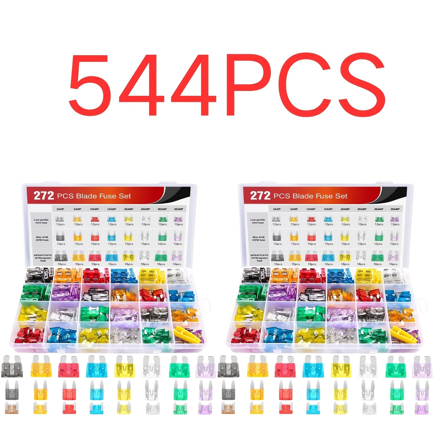 372/544pcs Car Fuse Assortment Kit 96 Standard Blade Fuses Automotive 96 Mini Fuses 96 LP Mini 84 Micro2 Fuse 1 Puller for Auto RV Truck Boat (2A 5A 7.5A 10A 15A 20A 25A 30A 35A)