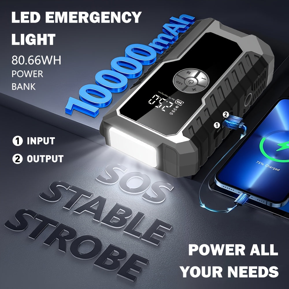9-in-1Car Jump Starter 6500A 12V Portable Battery Booster with Air Compressor 160PSI, Emergency Power Bank for Car, LED Light Roadside Jump Starter Kit/4000A Portable Wireless Car Jump Starter
