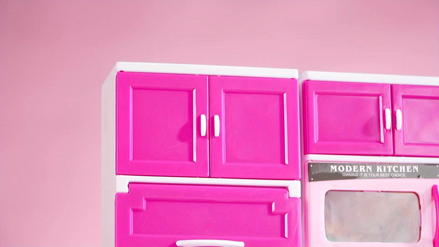 Pink Kitchen Toy Set 64pcs with Lights & Sounds – Mini Furniture Doll Playset for Girls | Pretend Play Kitchen Accessories, Birthday & Christmas Gift for Toddlers & Kids Ages 3 4 5 6