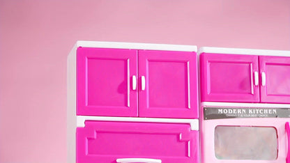 Pink Kitchen Toy Set 64pcs with Lights & Sounds – Mini Furniture Doll Playset for Girls | Pretend Play Kitchen Accessories, Birthday & Christmas Gift for Toddlers & Kids Ages 3 4 5 6