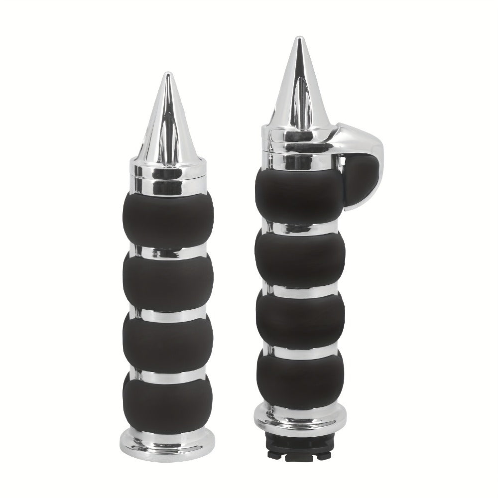 Harley Davidson Handlebar Grips 1-Inch Chrome Rubber Spike Non-Slip, CNC Aluminum & PVC Gel Rubber, Fits Sportster Dyna Touring VRSC XL XR FL 1995-2017, Motorcycle Hand Grips Pair, Black