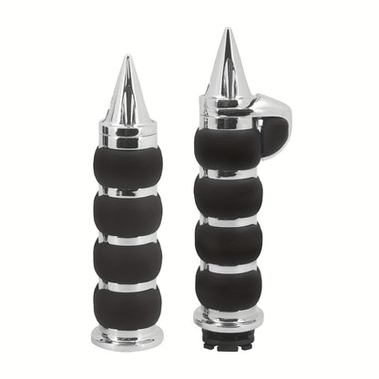 Harley Davidson Handlebar Grips 1-Inch Chrome Rubber Spike Non-Slip, CNC Aluminum & PVC Gel Rubber, Fits Sportster Dyna Touring VRSC XL XR FL 1995-2017, Motorcycle Hand Grips Pair, Black